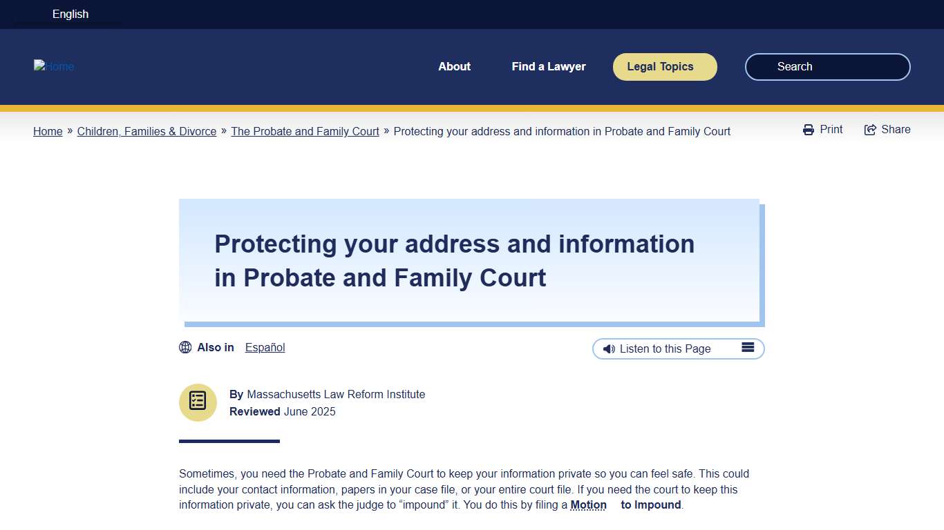 Protecting your address and information in Probate and Family Court Massachusetts Legal Help