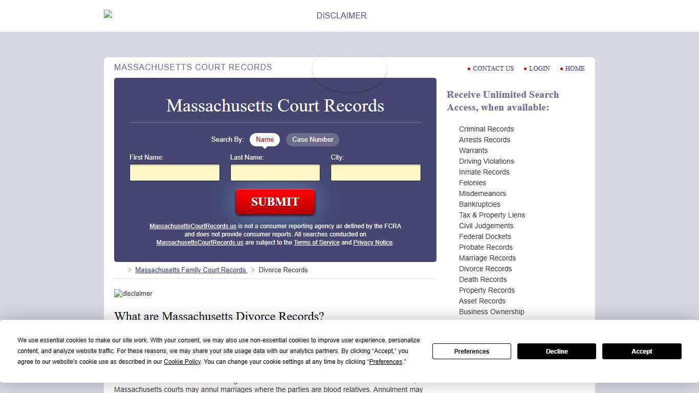 Massachusetts Divorce Records Search MassachusettsCourtRecords.us